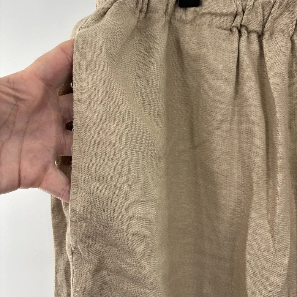 CJ Banks Linen Cotton Wide Leg Pants Womens 14W Beige Neutral‎ Embroidered Boho